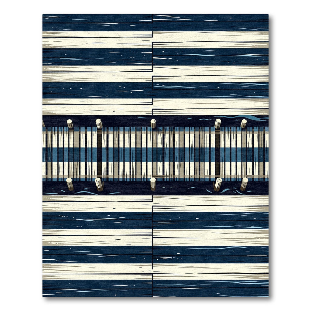 Coastal Blue Striped Wooden Pier Rug