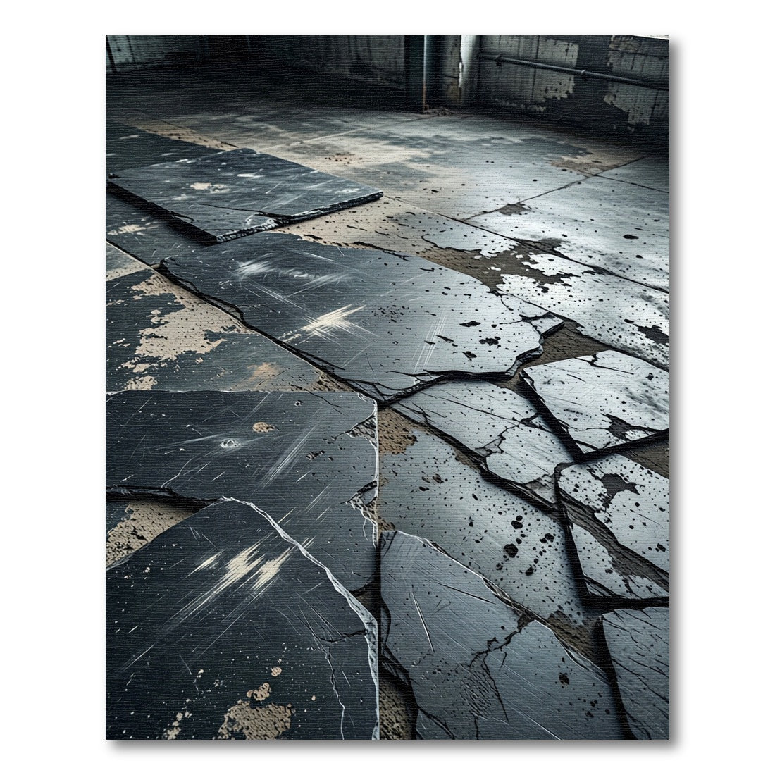 Cracked Slate Texture Black Abstract Rug