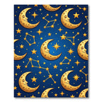 Whimsical Celestial Crescent Moon Night Sky Rug