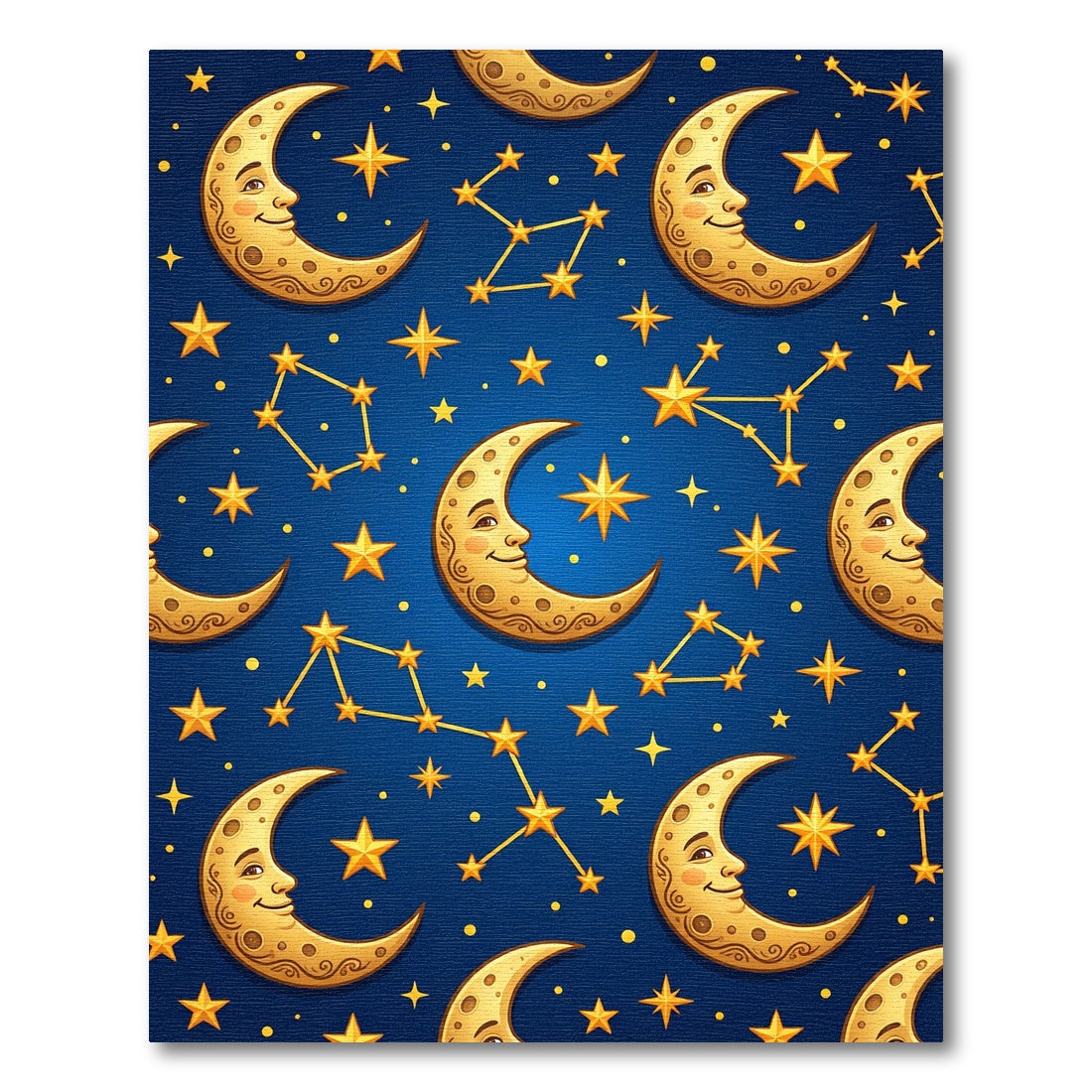 Whimsical Celestial Crescent Moon Night Sky Rug