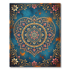 Vintage Teal Floral Heart Medallion Rug