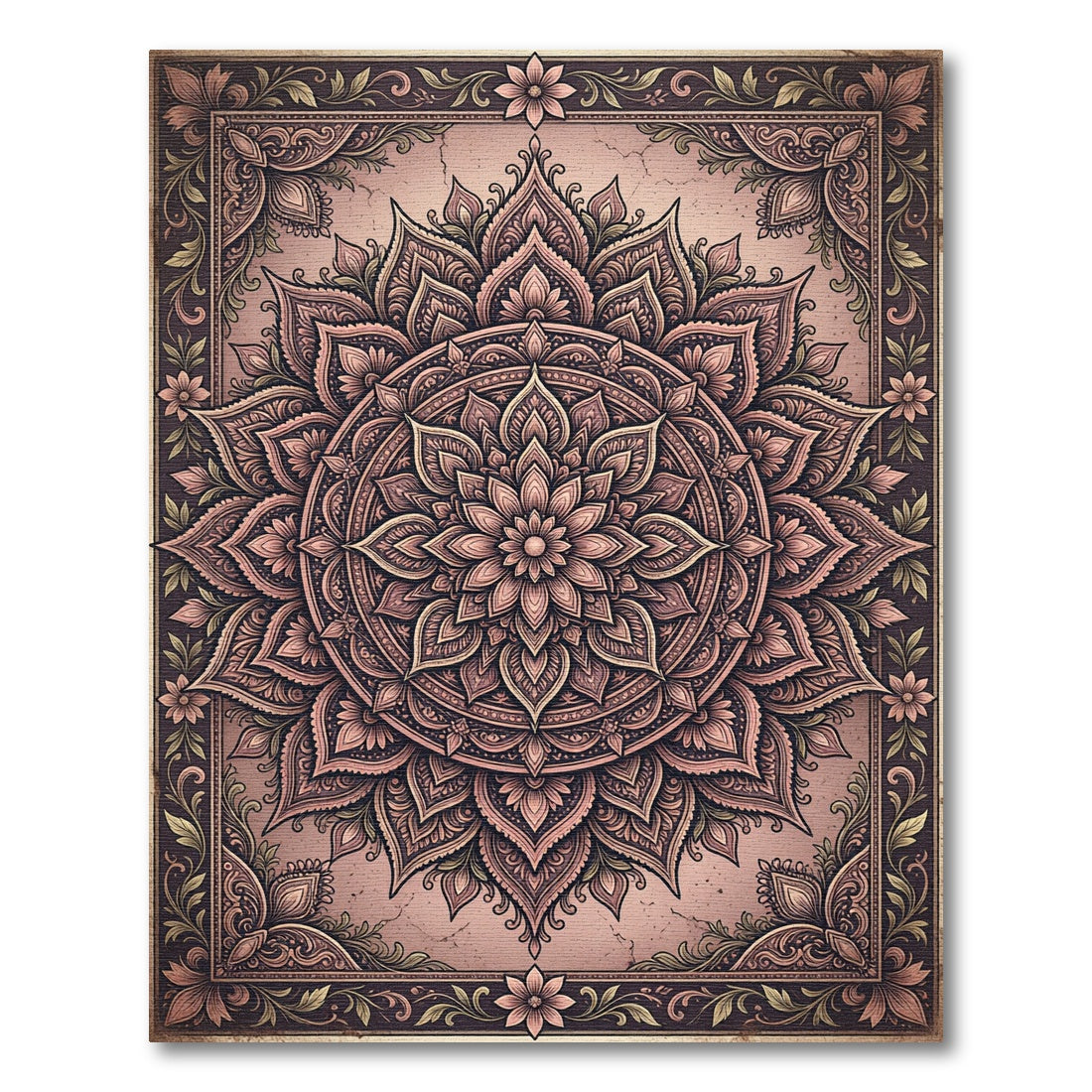 Dusty Rose Intricate Mandala Flower Rug