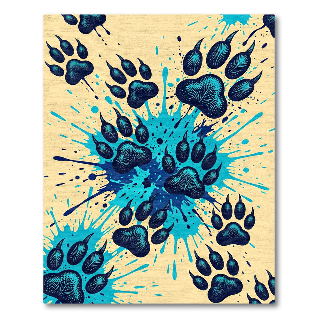 Teal Paw Prints Splash Design Rug