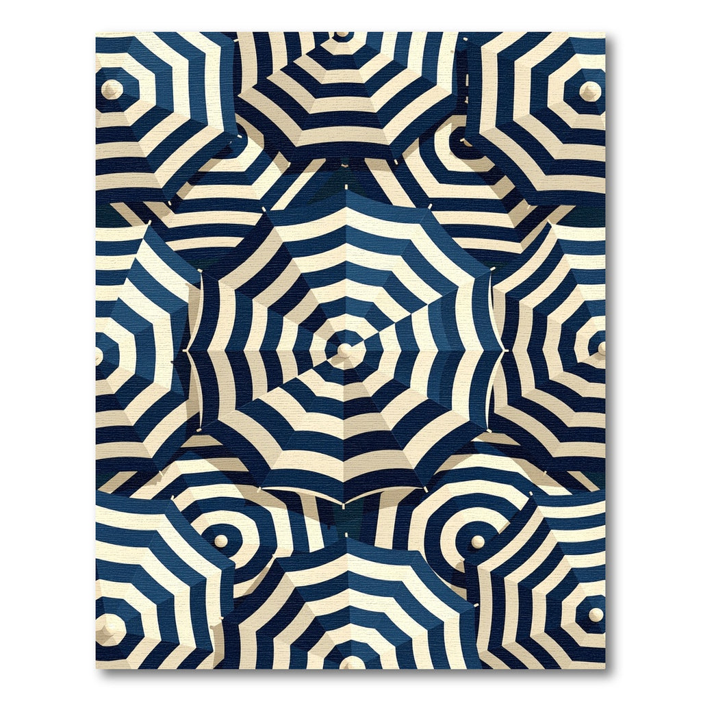 Navy Blue and Cream Striped Umbrella Rug