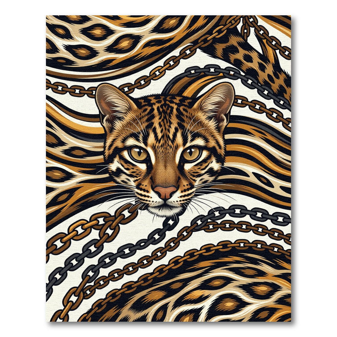Golden Leopard Ocelot Chain Link Art Rug