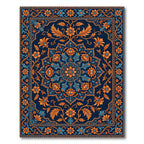 Navy Blue Orange Floral Medallion Rug