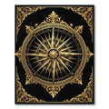 Ornate Golden Compass Medallion Black Rug