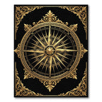 Ornate Golden Compass Medallion Black Rug
