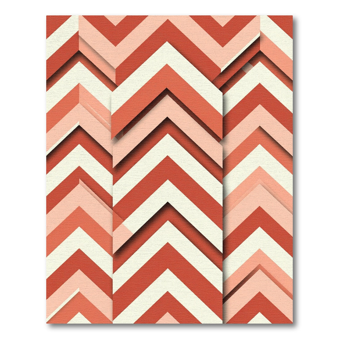 Coral Red Chevron Layered Rug