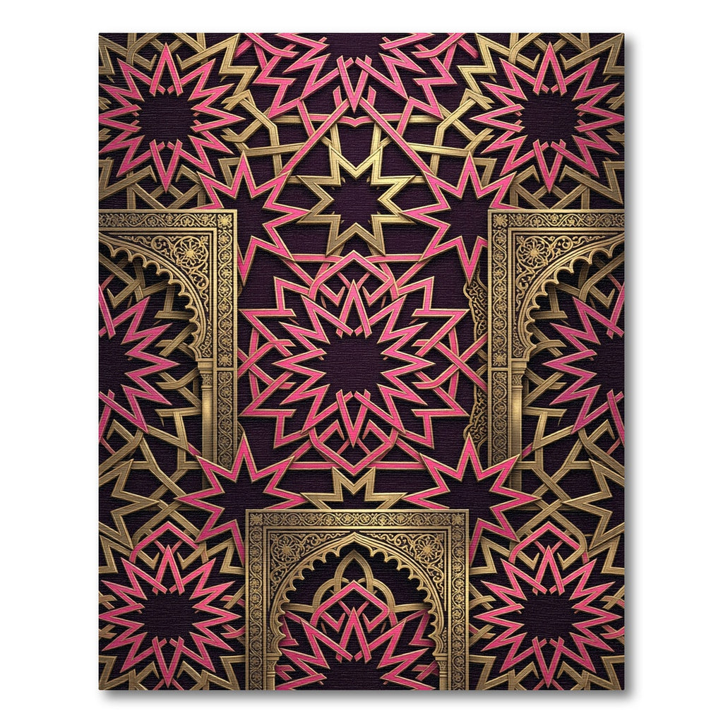 Gold Pink Intricate Geometric Star Luxury Rug