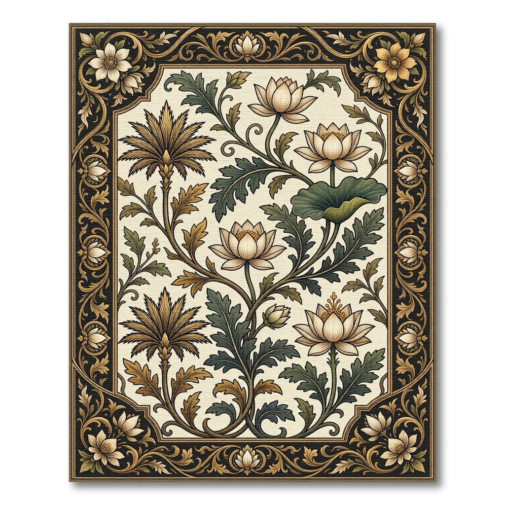 Ornate Cream Lotus Vine Floral Rug