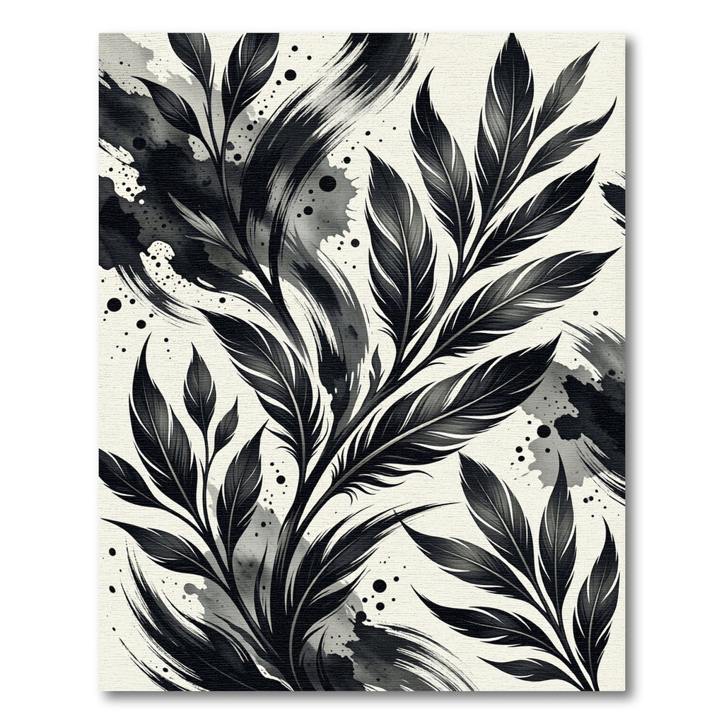 Monochrome Ink Wash Feather Botanical Rug
