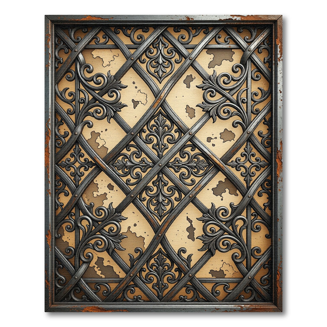 Ornate Black Scrollwork Map Trellis Rug