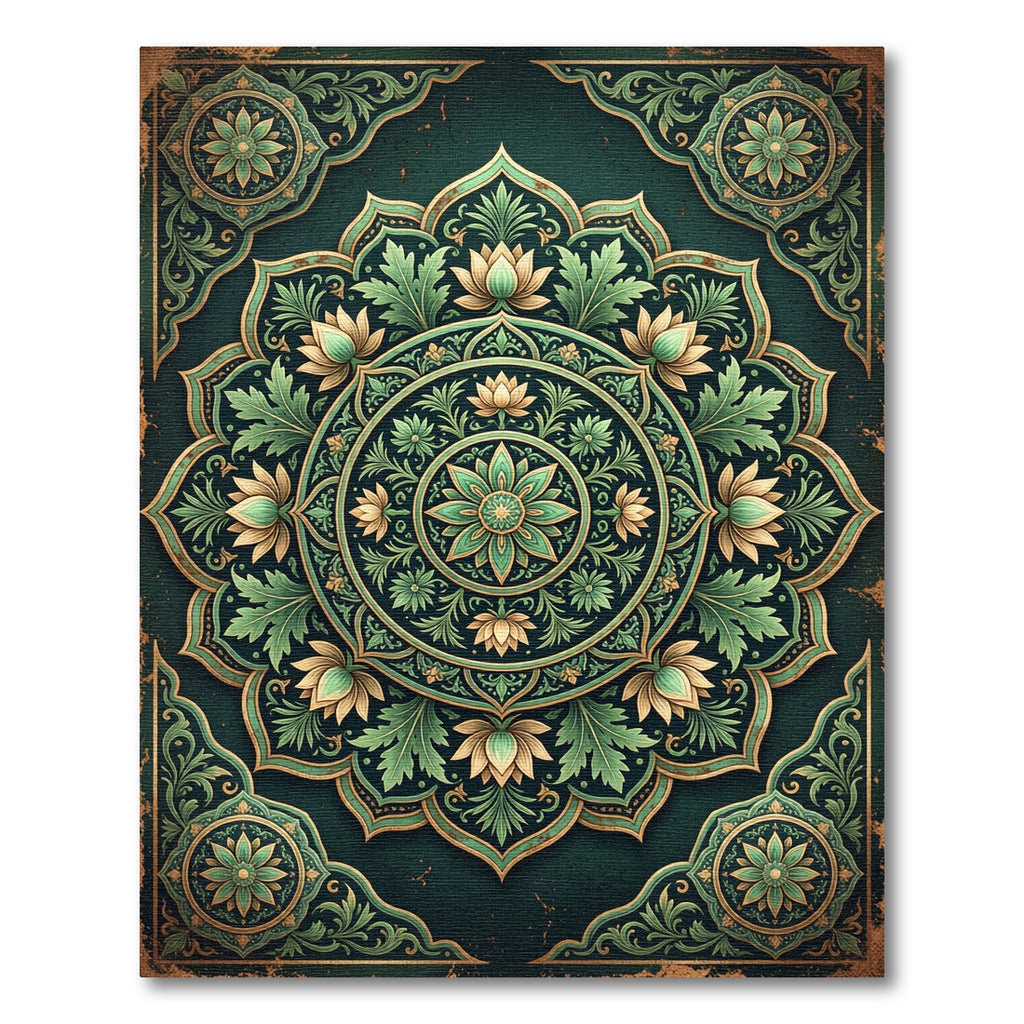 Ornate Emerald Lotus Medallion Rug