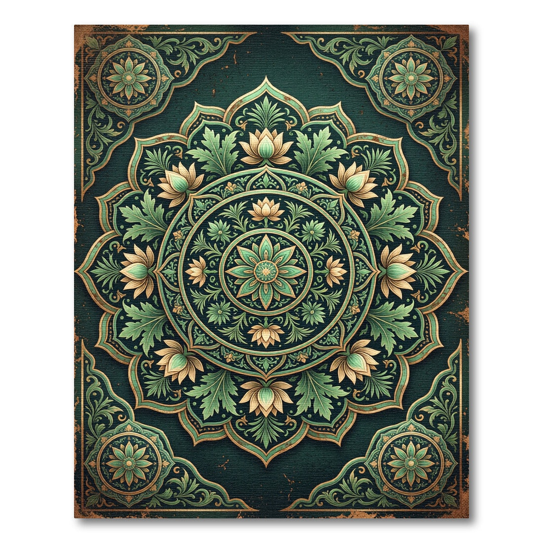 Ornate Emerald Lotus Medallion Rug