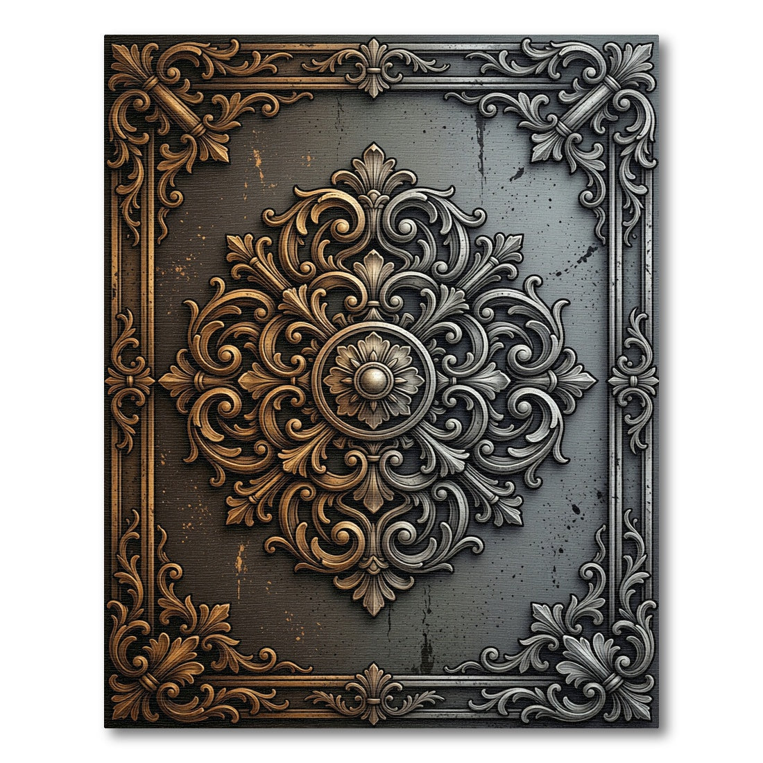 Gilded Silver Baroque Scroll Medallion Rug