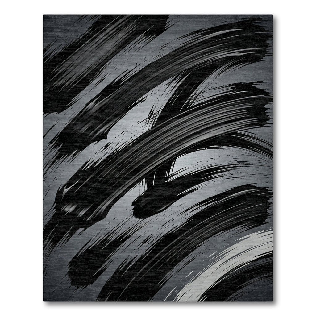 Modern Black Abstract Charcoal Brushstroke Rug