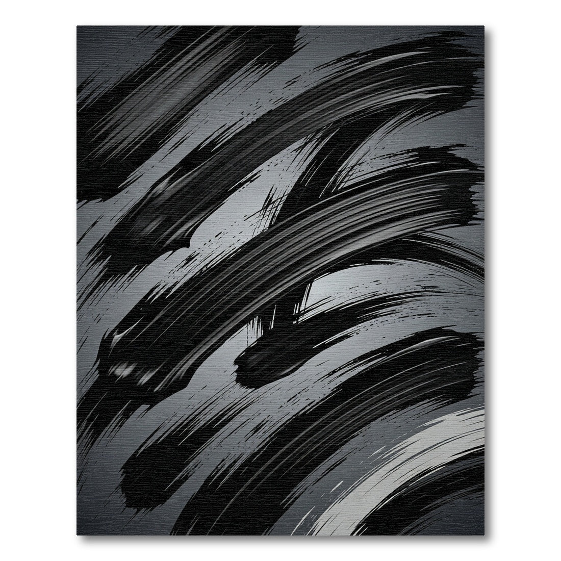 Modern Black Abstract Charcoal Brushstroke Rug