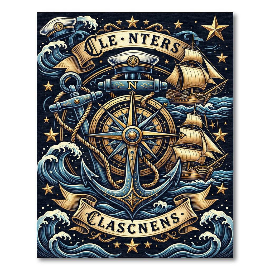 Golden Nautical Compass Anchor Maritime Art Rug