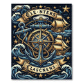 Golden Nautical Compass Anchor Maritime Art Rug