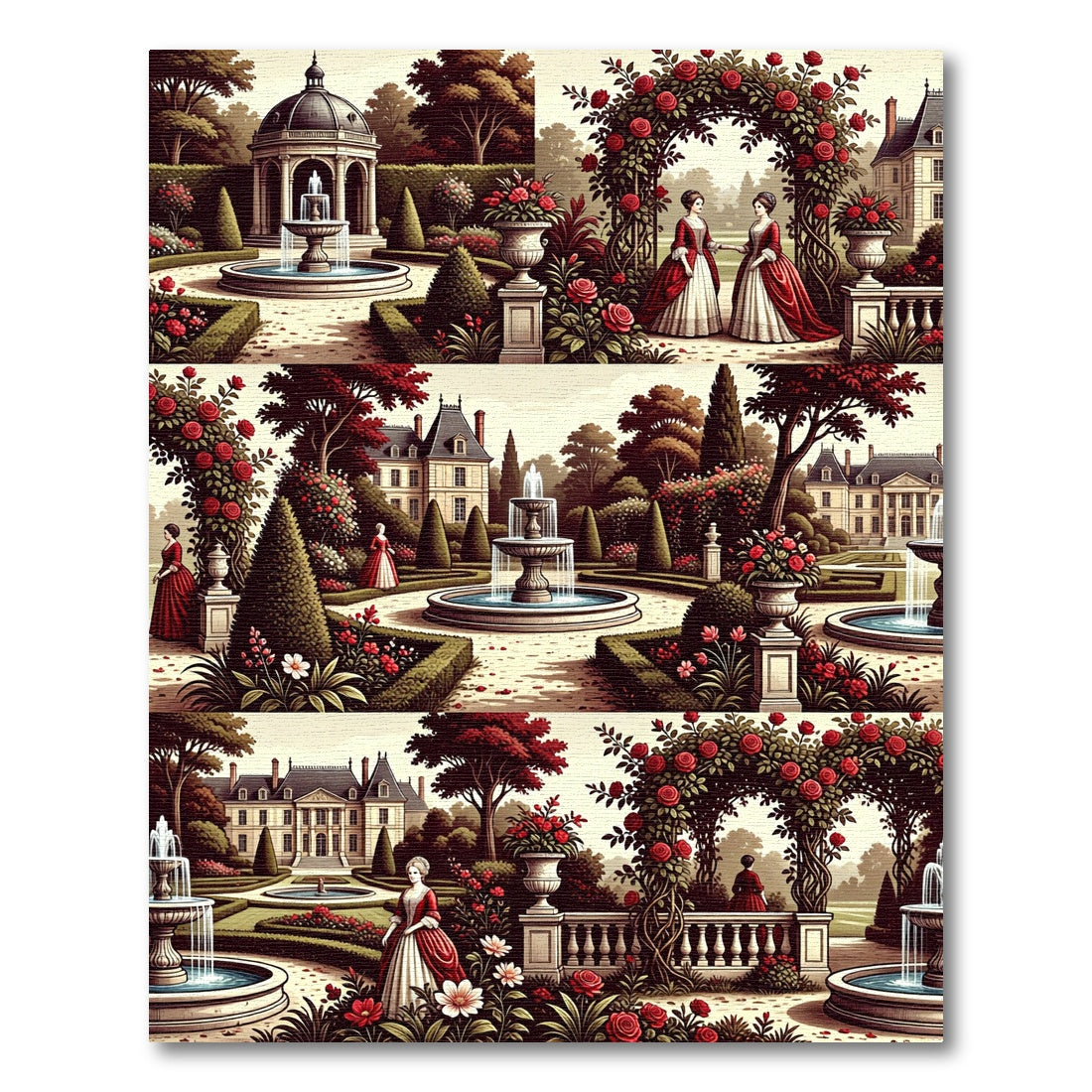 Romantic Rose Garden Archway Scene Rug