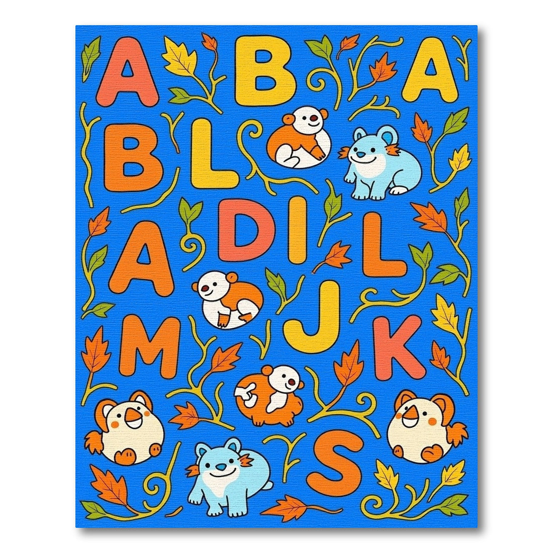 Whimsical Alphabet Animals Autumn Leaves Rug