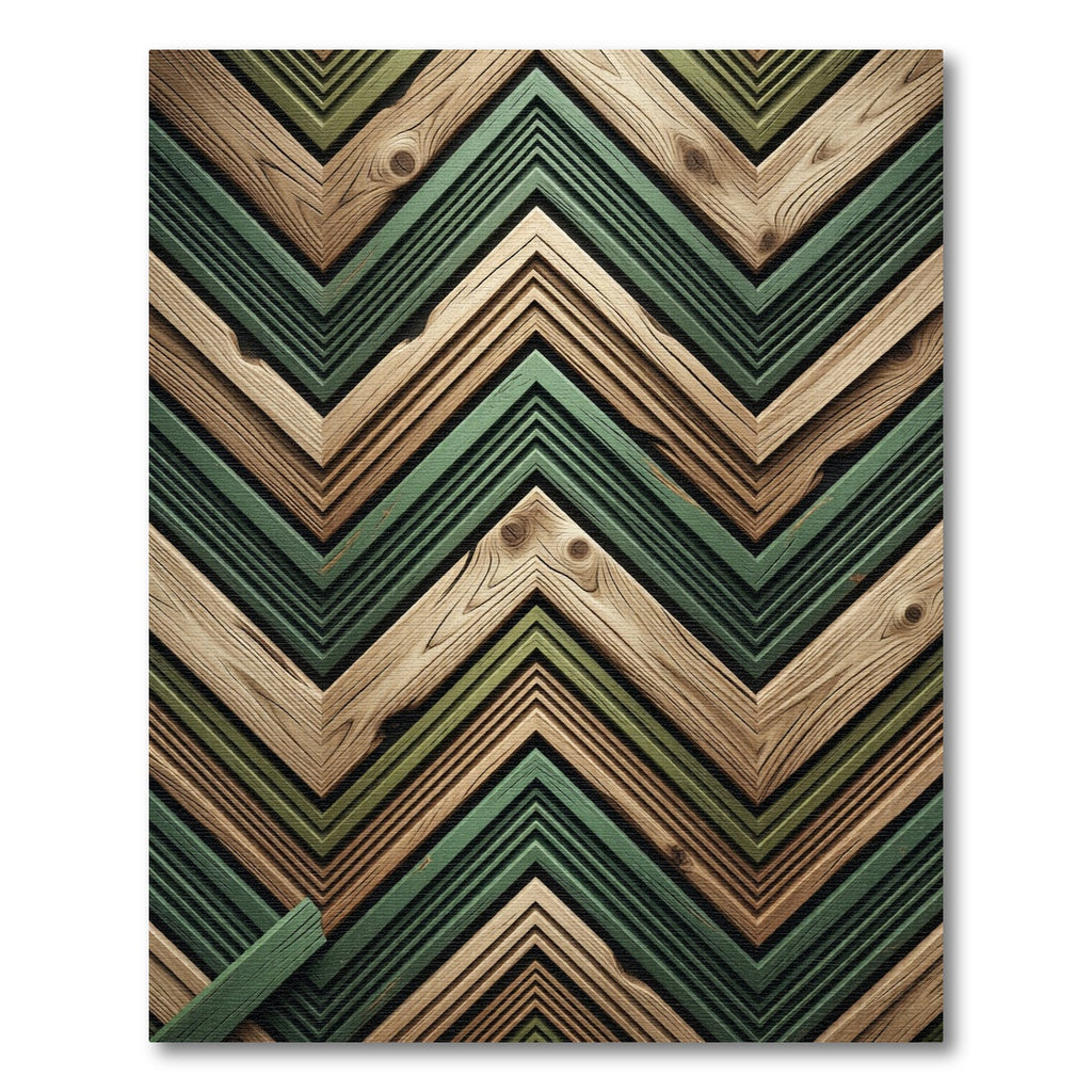 Green Wood Grain Chevron Layers Rug