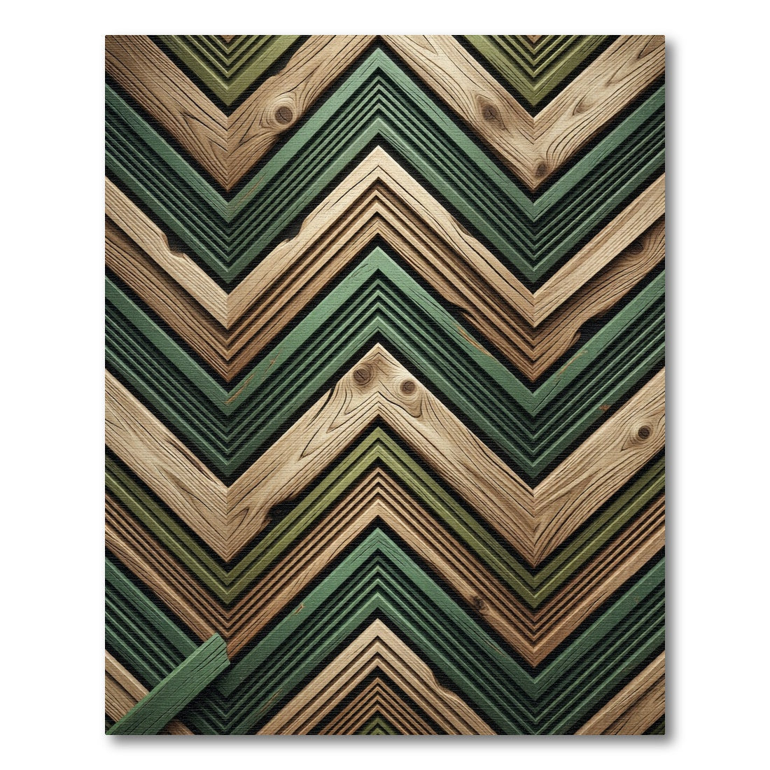 Green Wood Grain Chevron Layers Rug