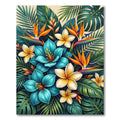 Bright Teal White Exotic Flora Jungle Rug