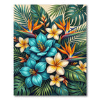Bright Teal White Exotic Flora Jungle Rug