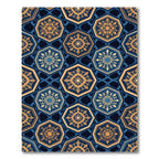 Navy Blue Golden Hexagon Geometric Medallion Rug