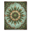 Green Floral Medallion Compass Frame Rug
