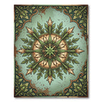 Green Floral Medallion Compass Frame Rug