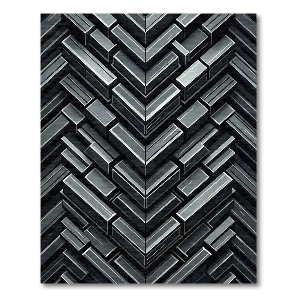 Modern Charcoal Geometric Chevron Block Rug
