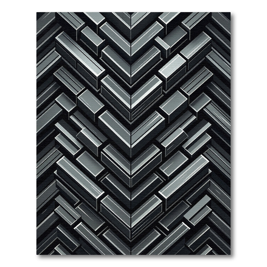 Modern Charcoal Geometric Chevron Block Rug