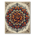 Ornate Tangerine Rose Mandala Medallion Rug