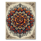 Ornate Tangerine Rose Mandala Medallion Rug