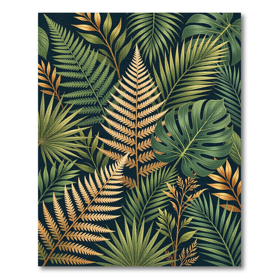 Lush Green and Gold Tropical Foliage Rug