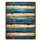 Distressed Coastal Blue and Beige Plank Rug
