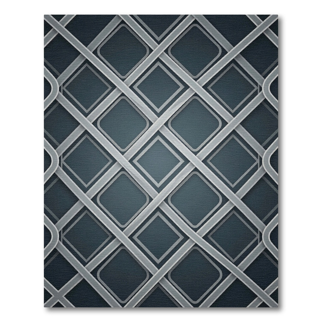 Sophisticated Slate Gray Interlocking Geometric Grid Rug