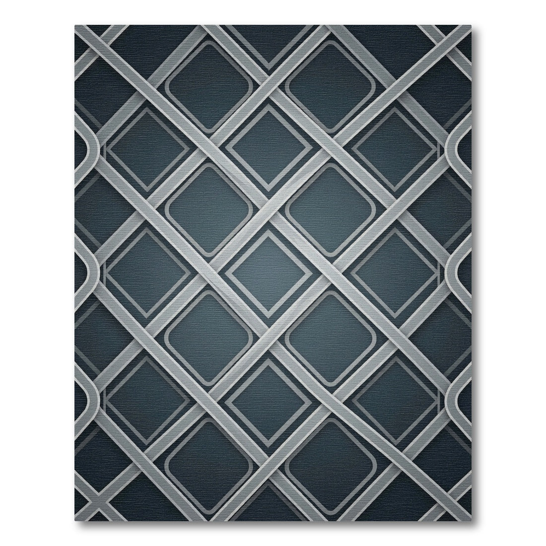 Sophisticated Slate Gray Interlocking Geometric Grid Rug