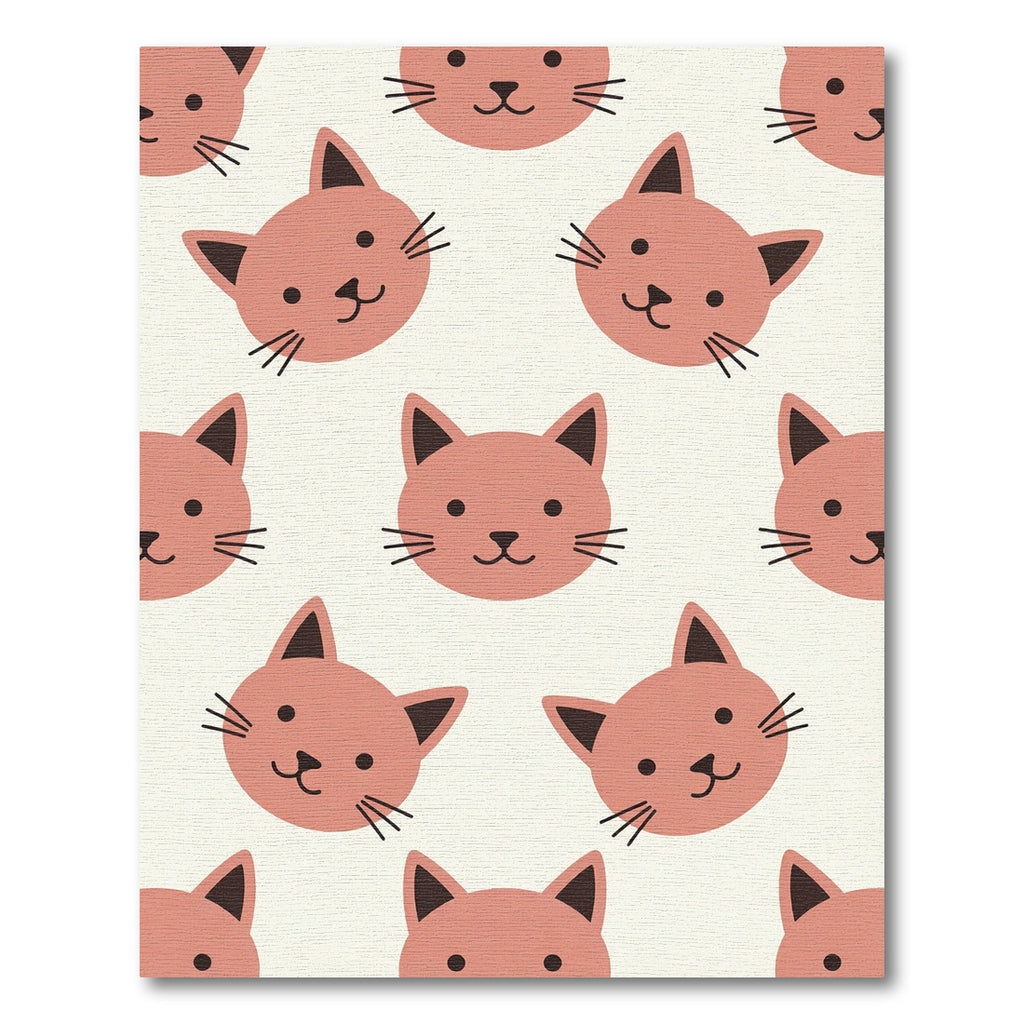 Playful Coral Cat Face Repeat Rug