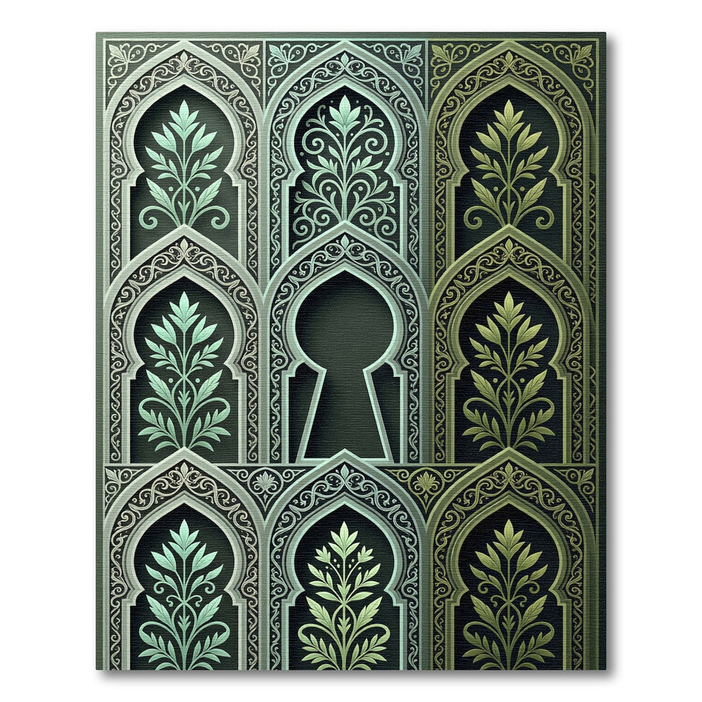 Green Blue Archway Foliage Relief Rug