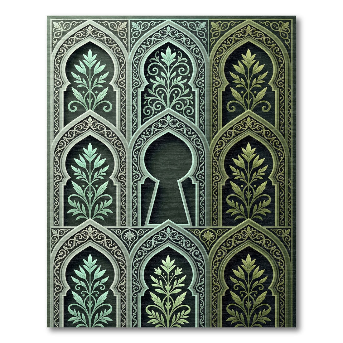 Green Blue Archway Foliage Relief Rug