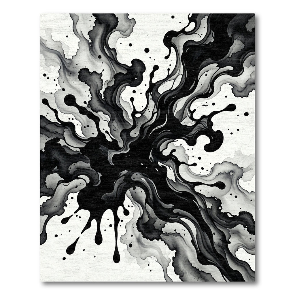 Monochrome Ink Splatter Swirl Rug
