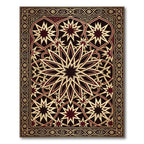 Crimson Gold Star Intricate Geometric Rug