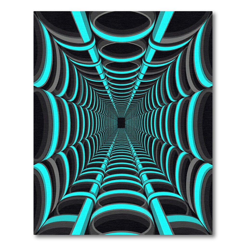 Neon Cyan Glowing Geometric Tunnel Rug