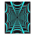 Neon Cyan Glowing Geometric Tunnel Rug