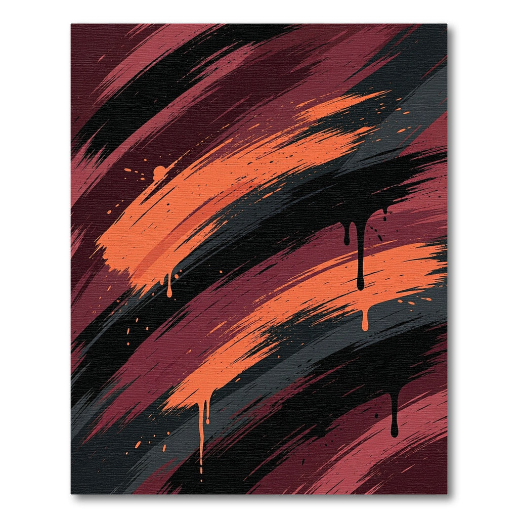 Crimson Orange Black Brushstroke Drip Rug