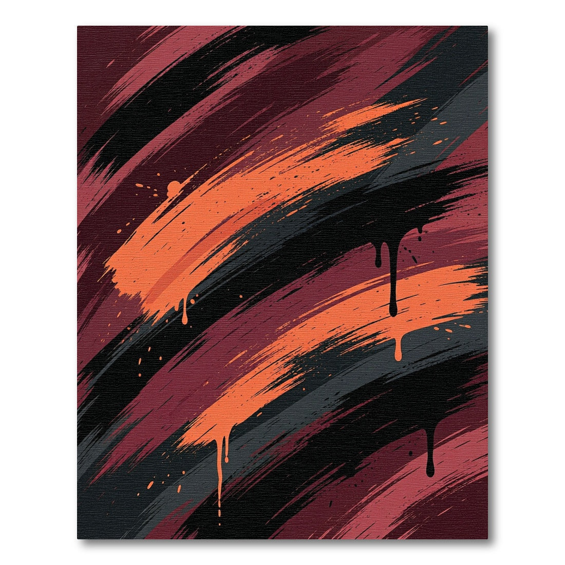 Crimson Orange Black Brushstroke Drip Rug